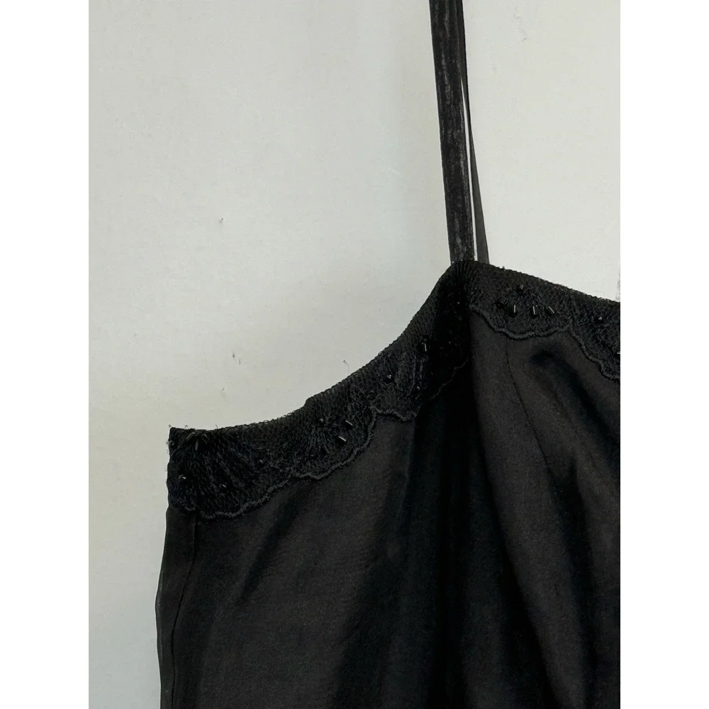 Vtg Y2K Ann Taylor  Black  Embroidered Beaded Silk Dress 10P A-line‎